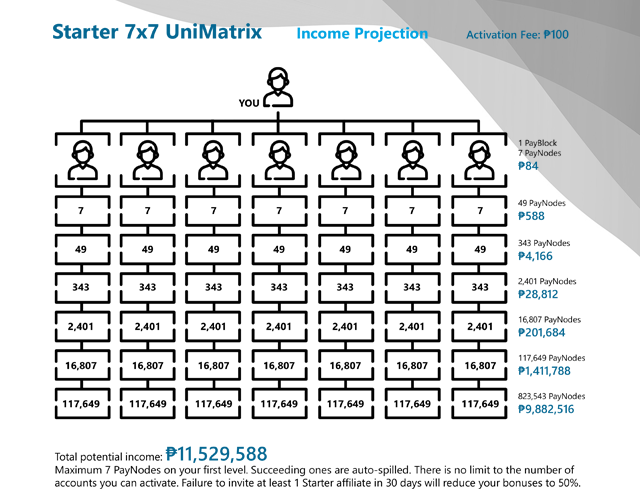 Starter UniMatrix Income Projection